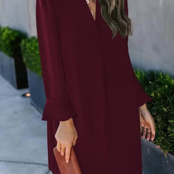 Womens Dresses Summer Casual Dress Long Sleeve V Neck Dress Shift Dress for Wome - Picture 2 of 5